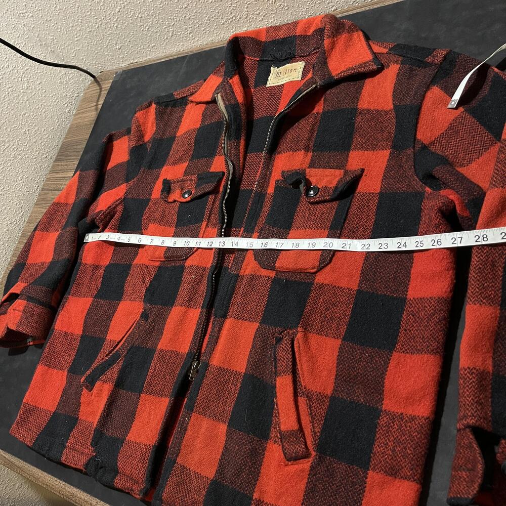 Vintage Melton Mackinaw 50s Jacket Mens Medium Red Black Buffalo Plaid Wool Zip - Picture 9 of 14